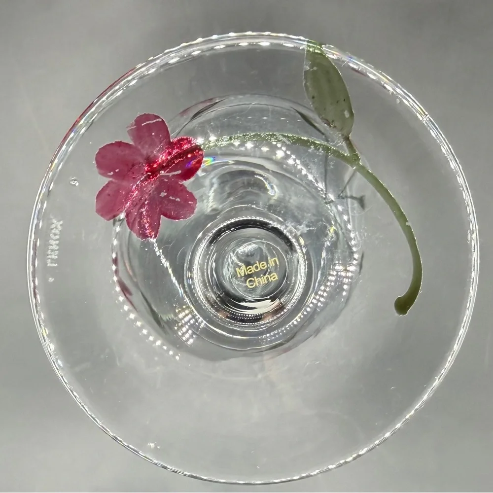Lenox Floral Spirit Balloon Wine Glass Magenta Pink Flower Hand‎ Painted 8.75